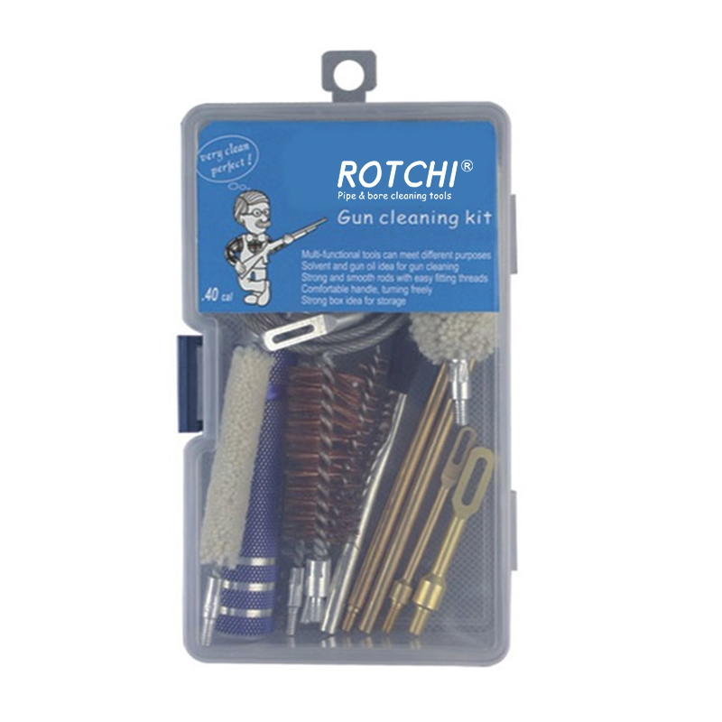 طقم تنظيف المسدس العالمي معبأ في صندوق بلاستيكي